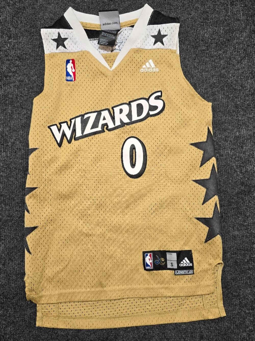 Washington Wizards Gold Adidas NBA Youth Jersey Small – #0 Gilbert Arenas Throwb